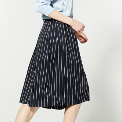 中长款竖条纹半身裙百搭宽松中长裙A字裙